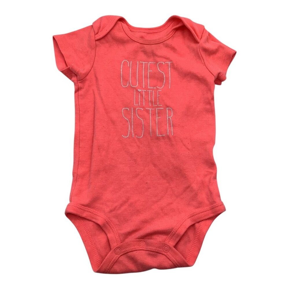 Carter's Baby Girls Bodysuit 12M Bright‎ Orange Coral Cutest Little Sister Tee
